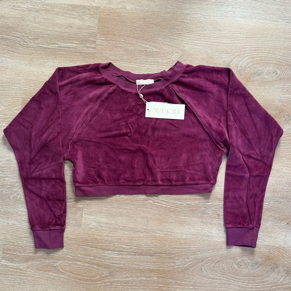 SUZIE KONDI DROP SHOULDER CROP CREW TOP VELOUR - Picture 3 of 6